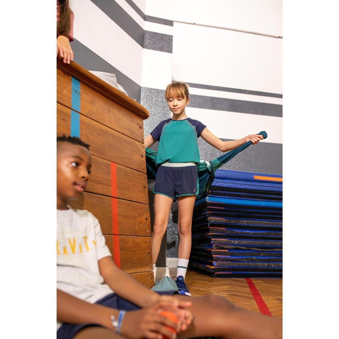 Kids Girls Breathable Double Gym Shorts - W500, Navy, , large image number 9