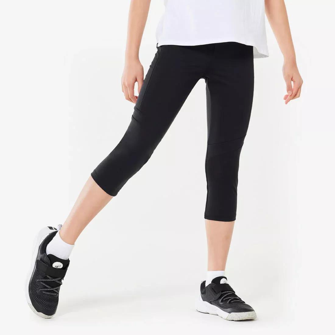 Kids Girls Breathable Cropped Leggings - S500, Black, No Color, large image number 0