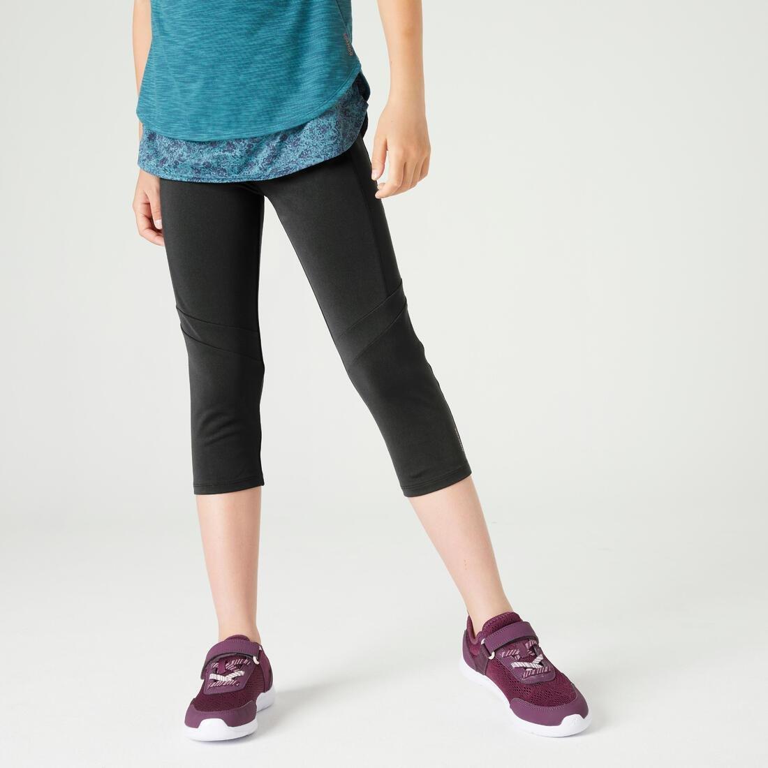 Kids Girls Breathable Cropped Leggings - S500, Black, No Color, large image number 1