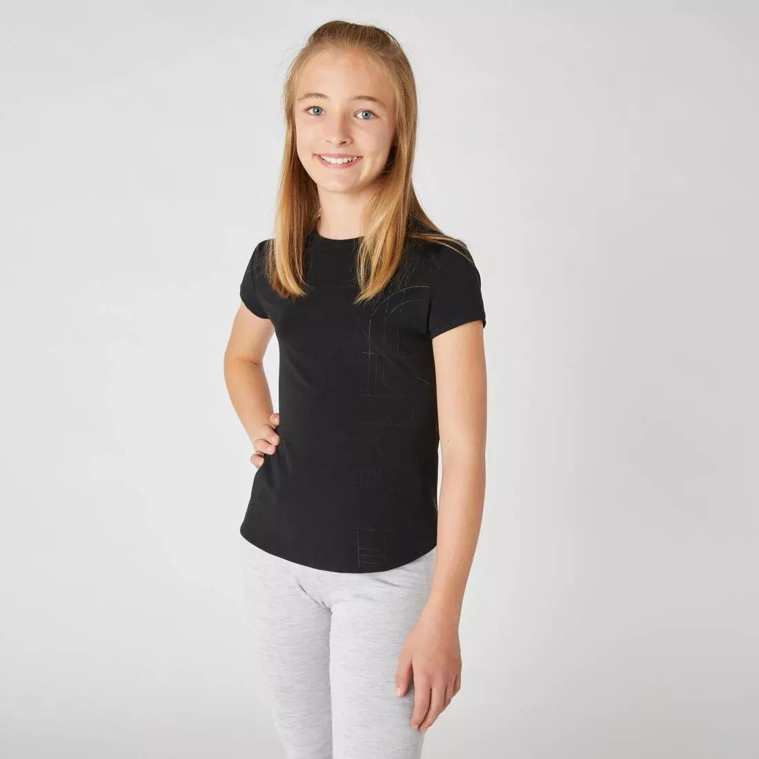 Kids Girls Breathable Short-Sleeved Gym T-Shirt - 500, Black, , medium