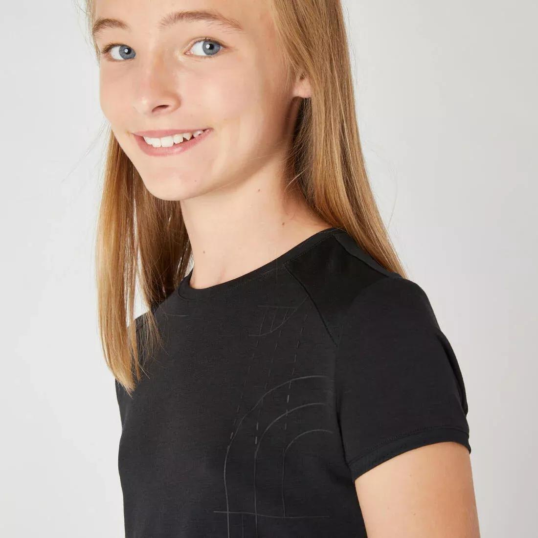 Kids Girls Breathable Short-Sleeved Gym T-Shirt - 500, Black, , large image number 2