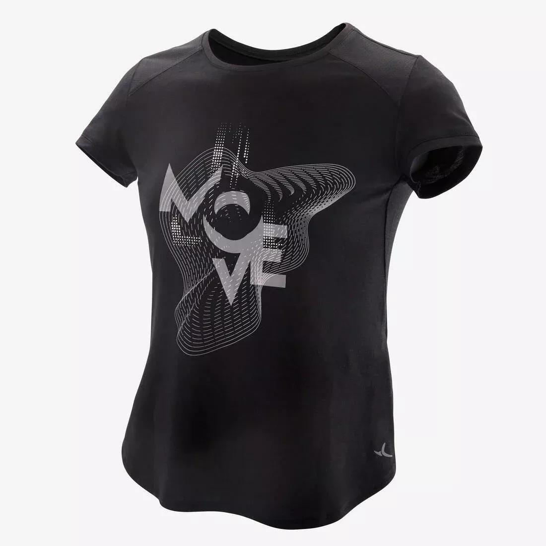 Kids Girls Breathable Short-Sleeved Gym T-Shirt - 500, Black, , large image number 3