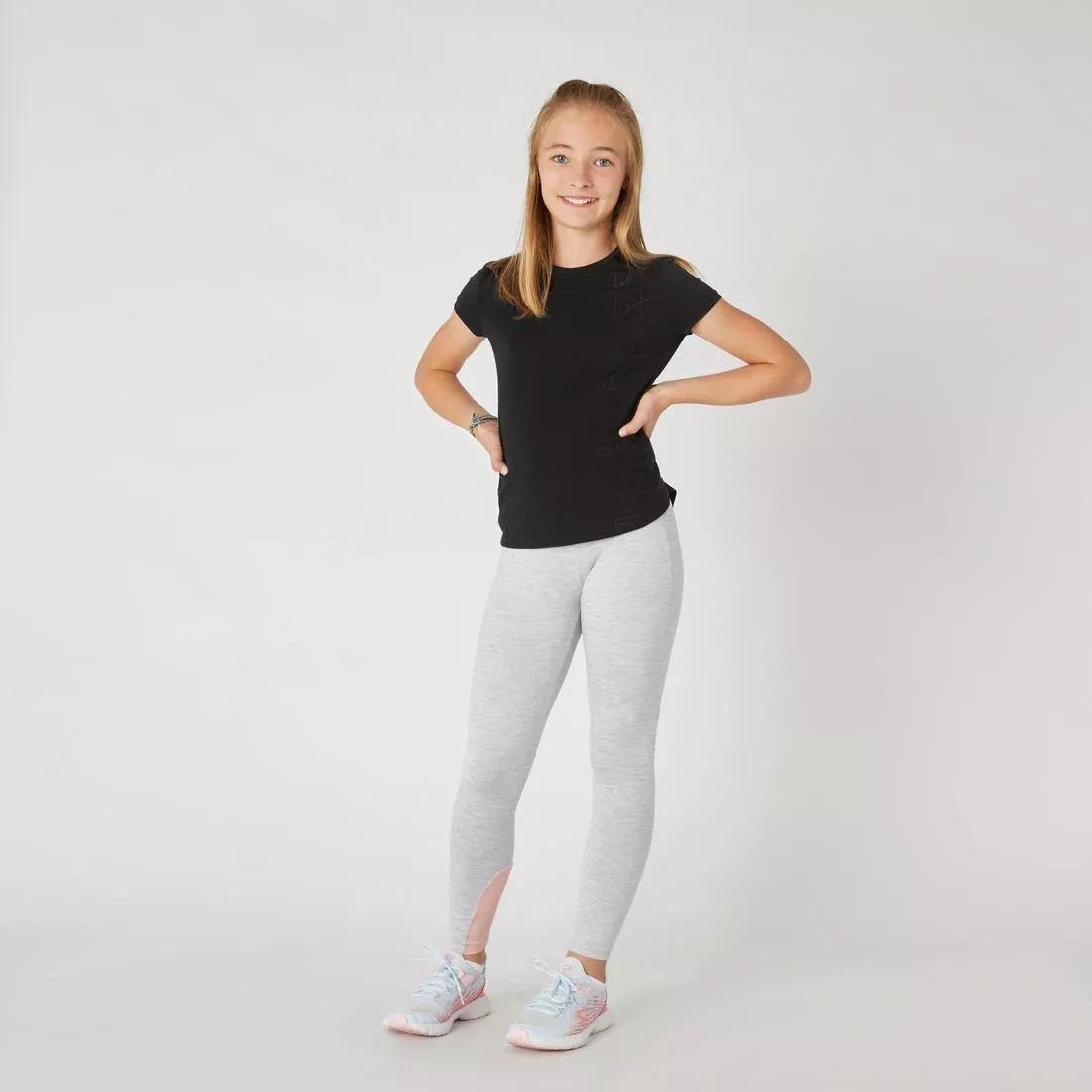 Kids Girls Breathable Short-Sleeved Gym T-Shirt - 500, Black, , large image number 4