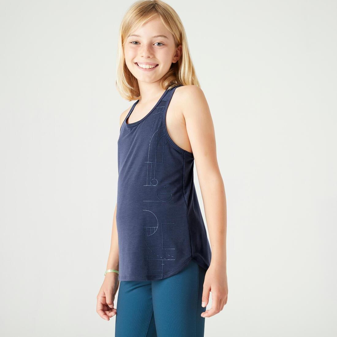Kids Girls Breathable Gym Tank Top - 500 Plain, Navy, , large image number 0