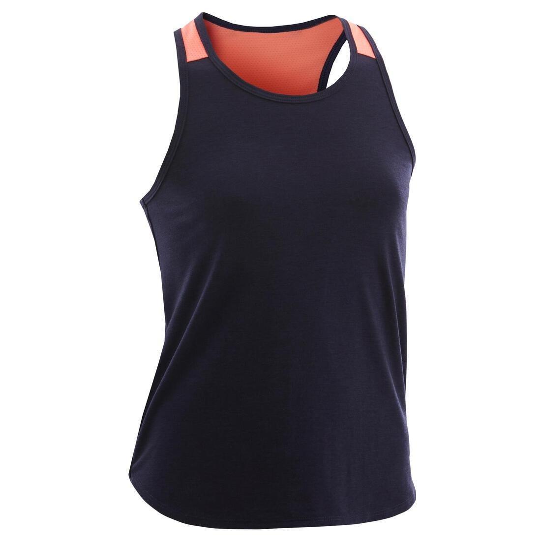 Kids Girls Breathable Gym Tank Top - 500 Plain, Navy, , large image number 4