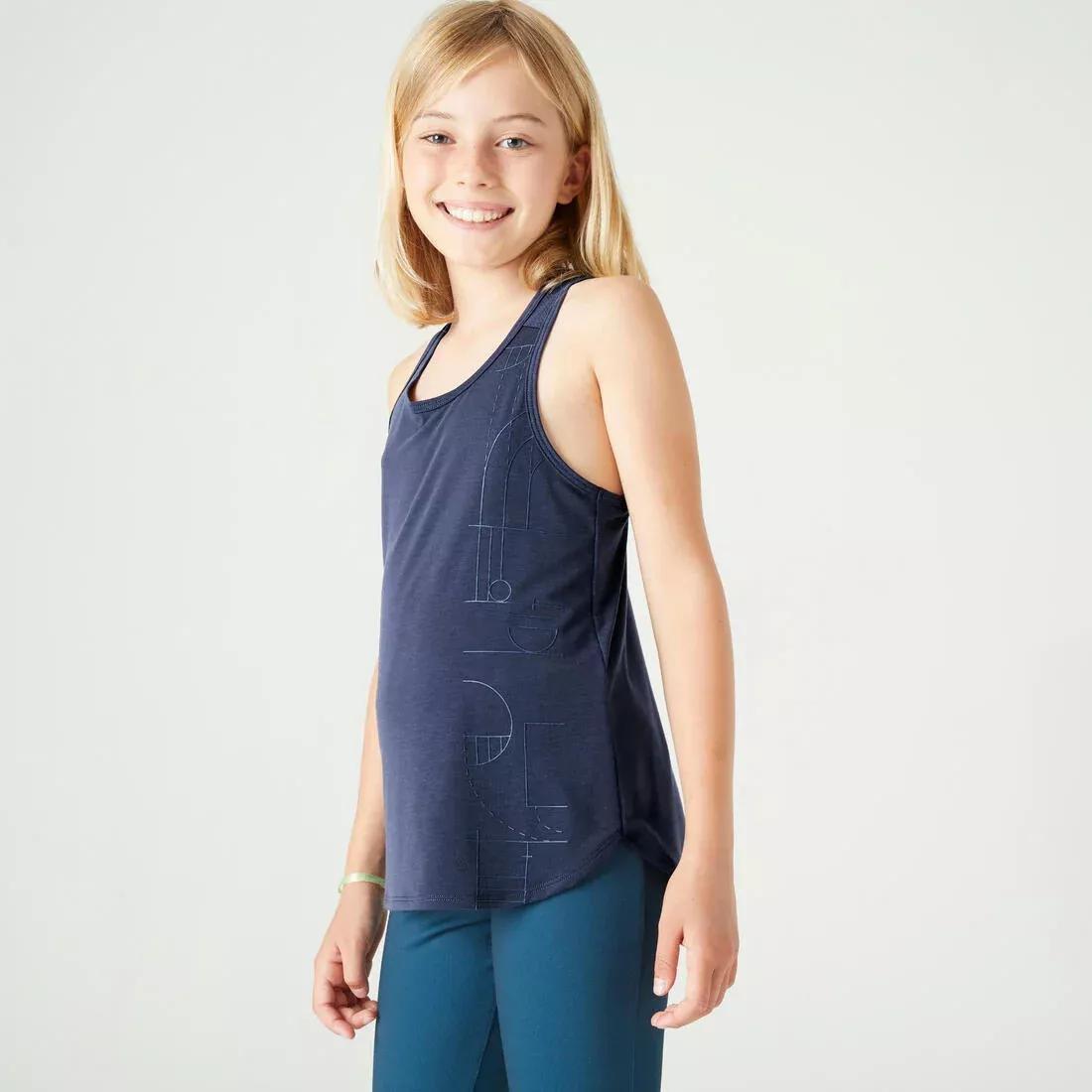 Kids Girls Breathable Gym Tank Top - 500 Plain, Navy, , large image number 5