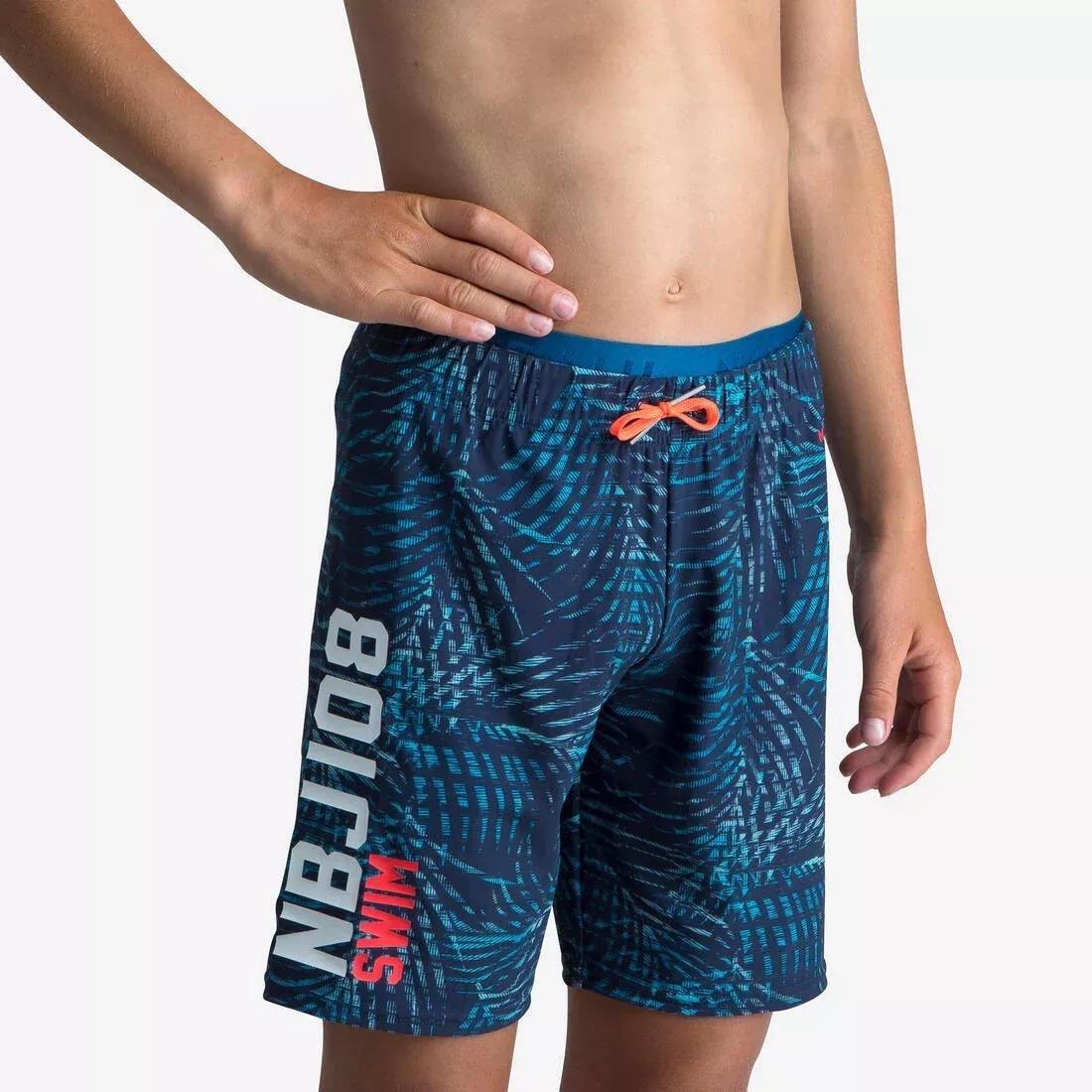 Kids Boys Long Swimming Swim Shorts - All Jo 100, Navy, , medium