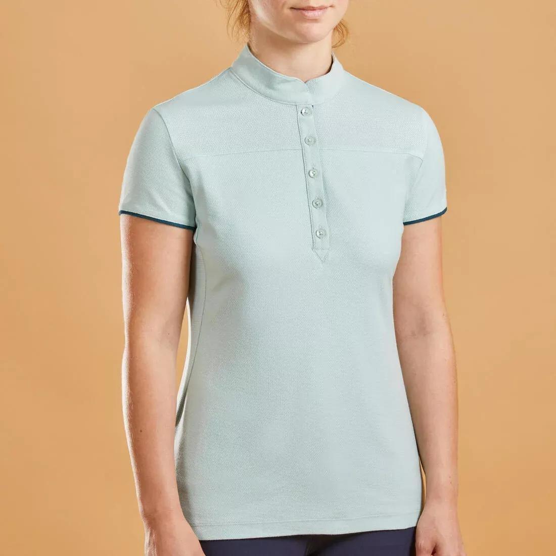 Womens Short-Sleeved Horse Riding Polo, Green, No Color, large image number 1
