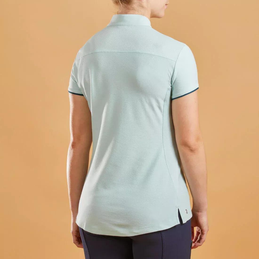 Womens Short-Sleeved Horse Riding Polo, Green, No Color, large image number 3