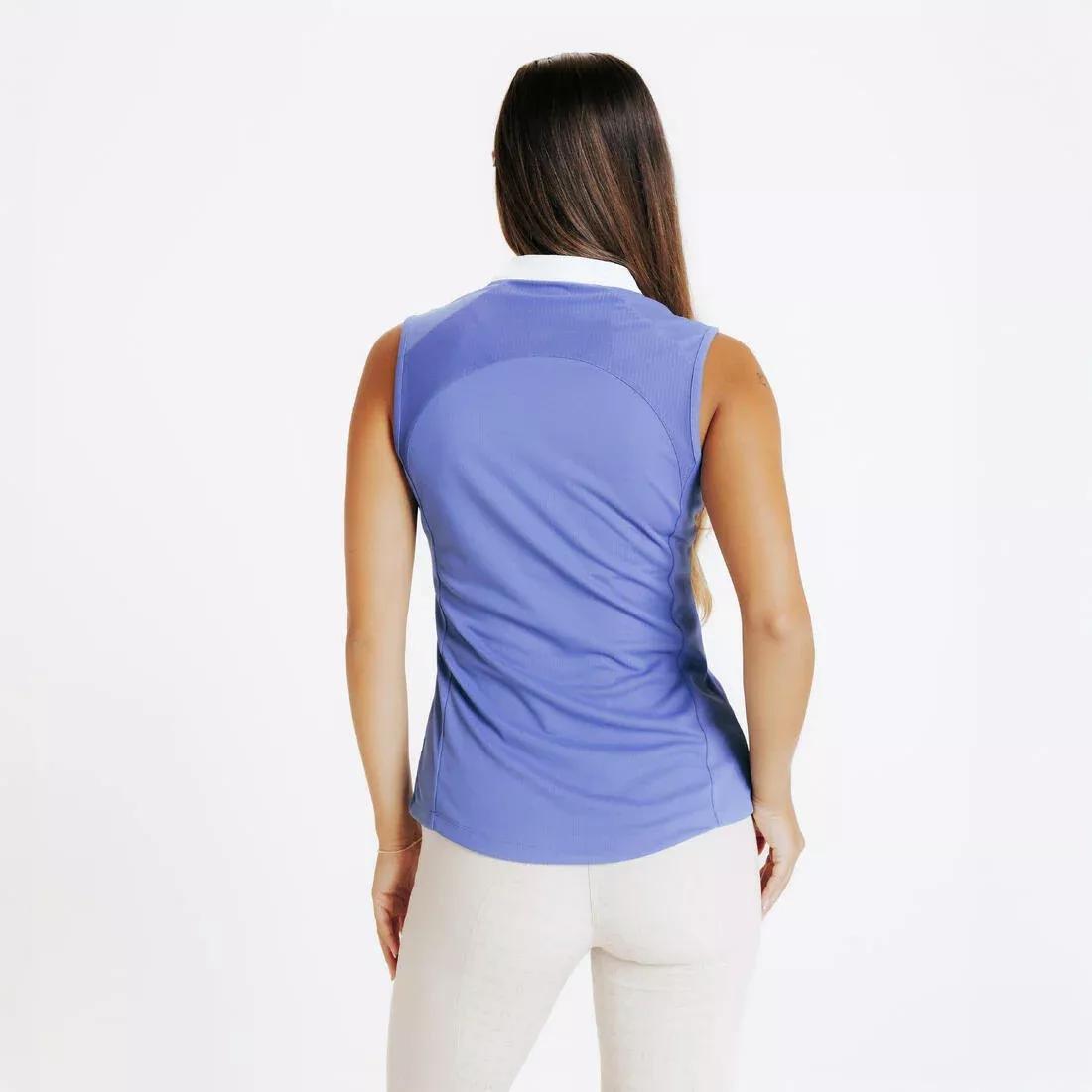 Women Summer Horse Riding Mesh Tank Top/Sleeveless Polo Shirt - 500 Beige Print, Blue, No Color, large image number 6