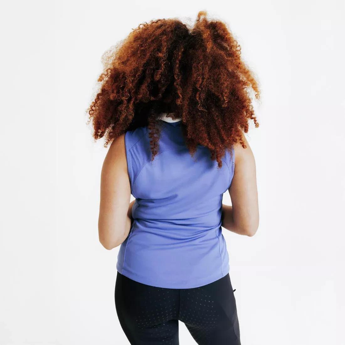 Women Summer Horse Riding Mesh Tank Top/Sleeveless Polo Shirt - 500 Beige Print, Blue, No Color, large image number 9