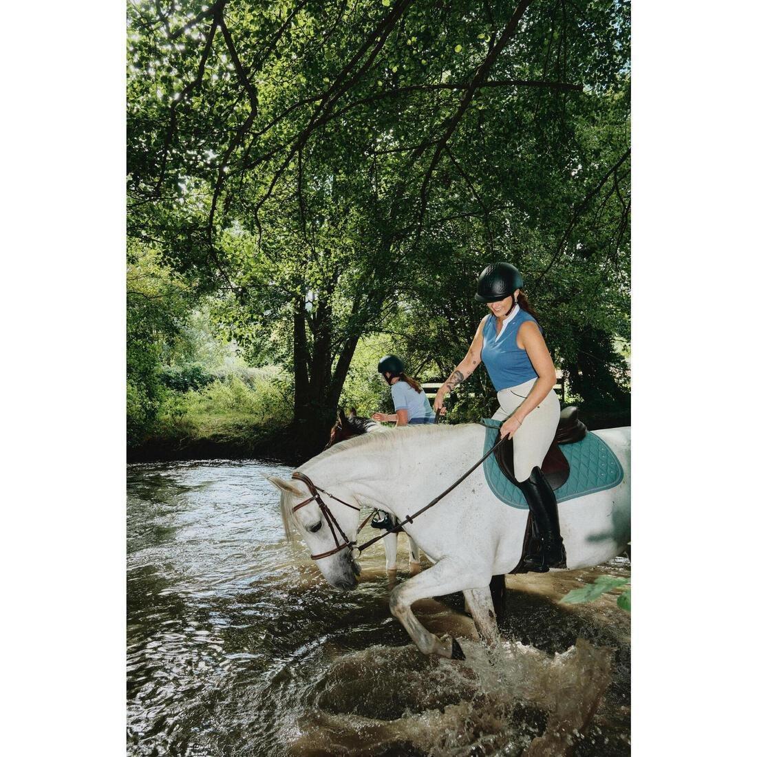 Women Summer Horse Riding Mesh Tank Top/Sleeveless Polo Shirt - 500 Beige Print, Blue, No Color, large image number 10