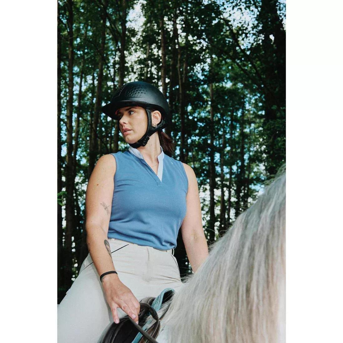 Women Summer Horse Riding Mesh Tank Top/Sleeveless Polo Shirt - 500 Beige Print, Blue, No Color, large image number 13