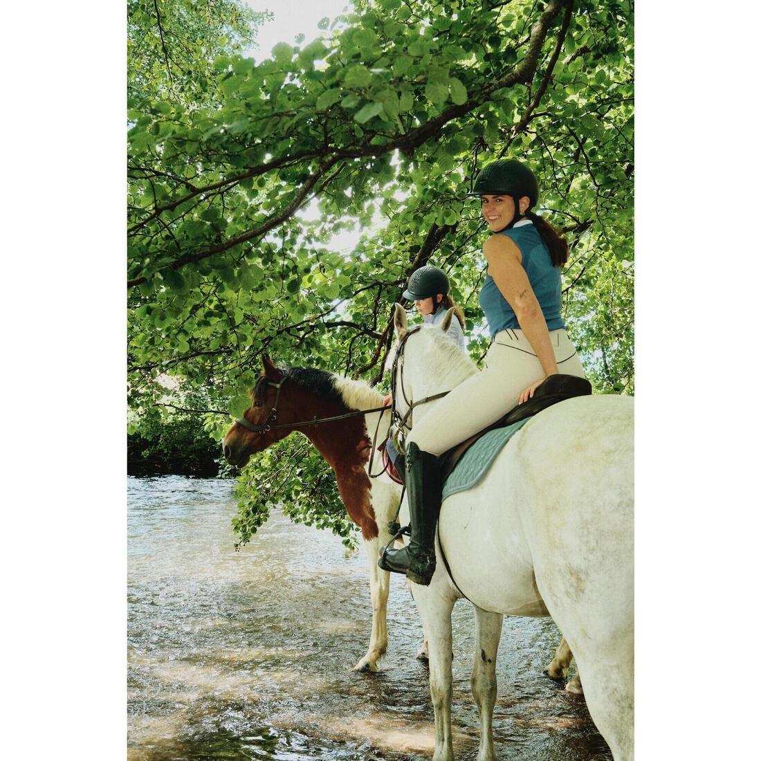 Women Summer Horse Riding Mesh Tank Top/Sleeveless Polo Shirt - 500 Beige Print, Blue, No Color, large image number 14