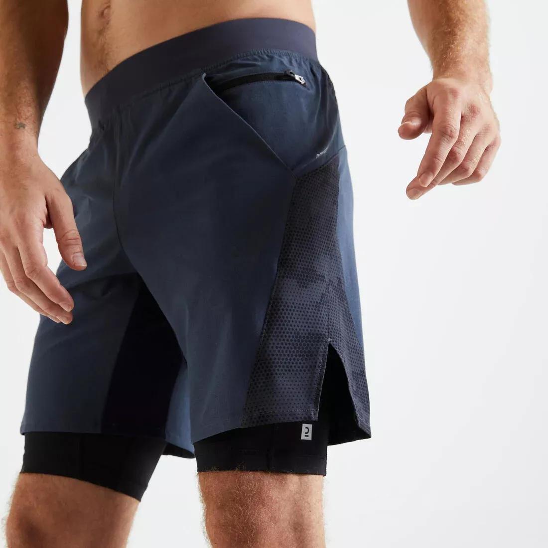 Men Zip Pocket Breathable 2-In-1 Fitness Shorts, Black, , large image number 5