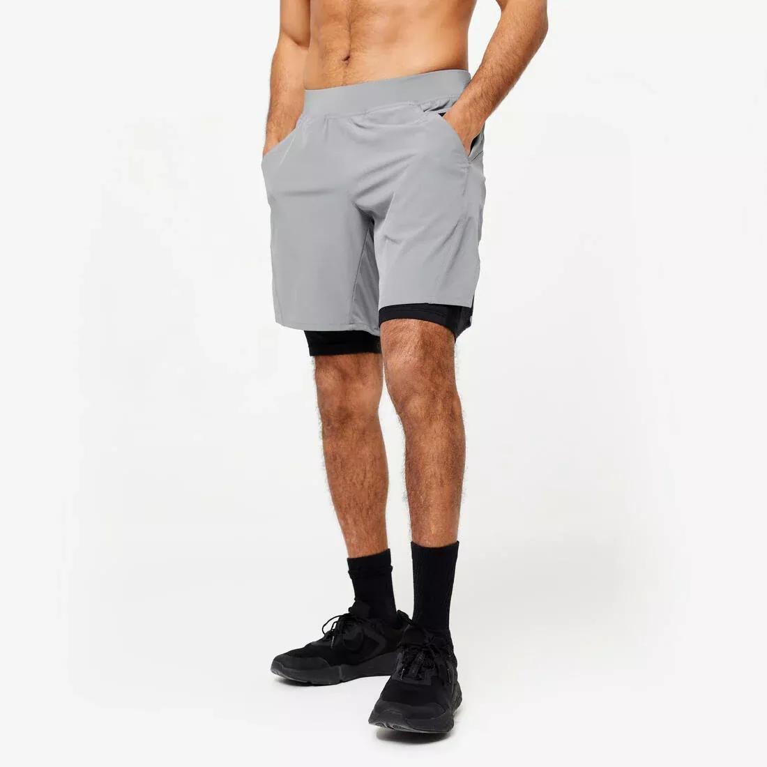 Men Zip Pocket Breathable 2-In-1 Fitness Shorts, Black, , large image number 6