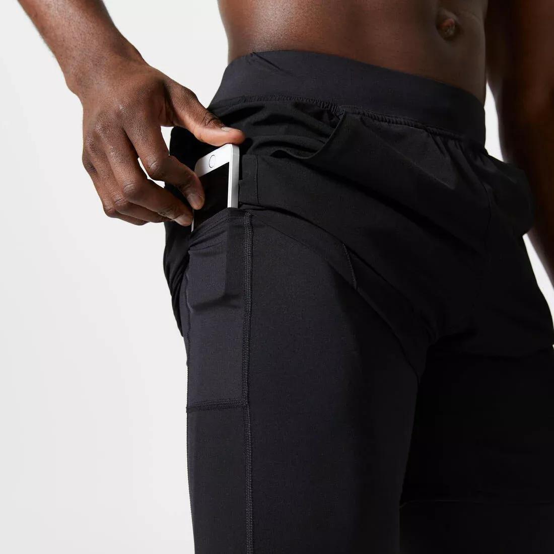 Men Zip Pocket Breathable 2-In-1 Fitness Shorts, Black, , large image number 12