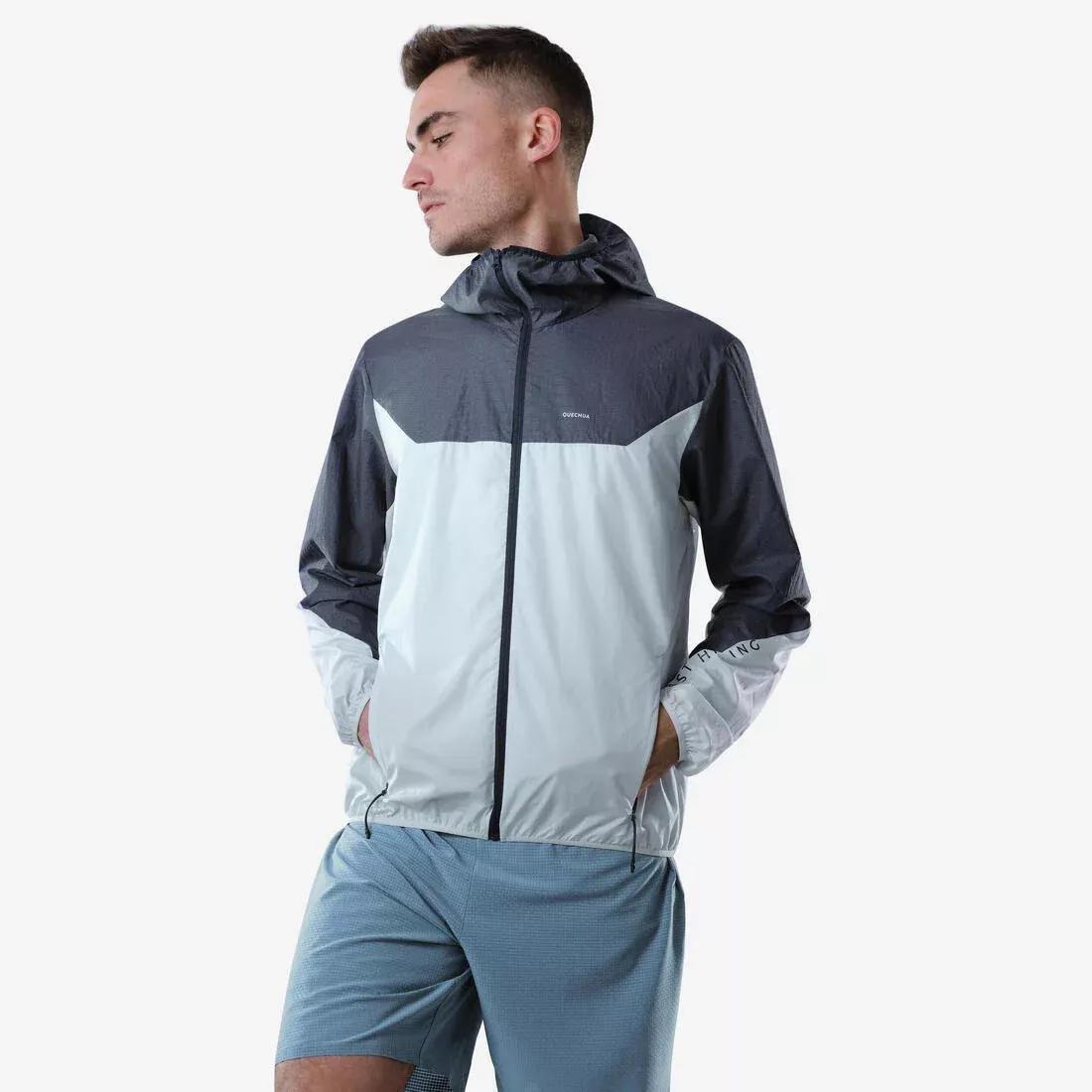 FOGGY BLUE Men's fast hiking windbreaker jacket FH500 Helium Wind, , medium