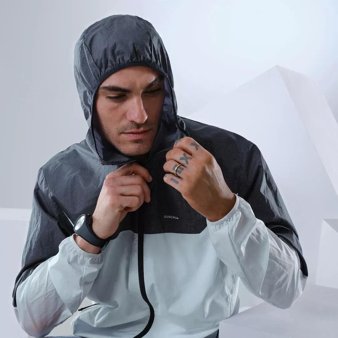 FOGGY BLUE Men's fast hiking windbreaker jacket FH500 Helium Wind, , large image number 8