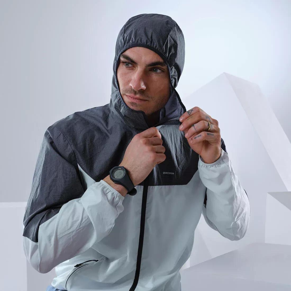 FOGGY BLUE Men's fast hiking windbreaker jacket FH500 Helium Wind, , large image number 9