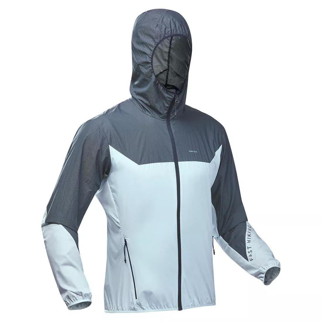 FOGGY BLUE Men's fast hiking windbreaker jacket FH500 Helium Wind, , large image number 10
