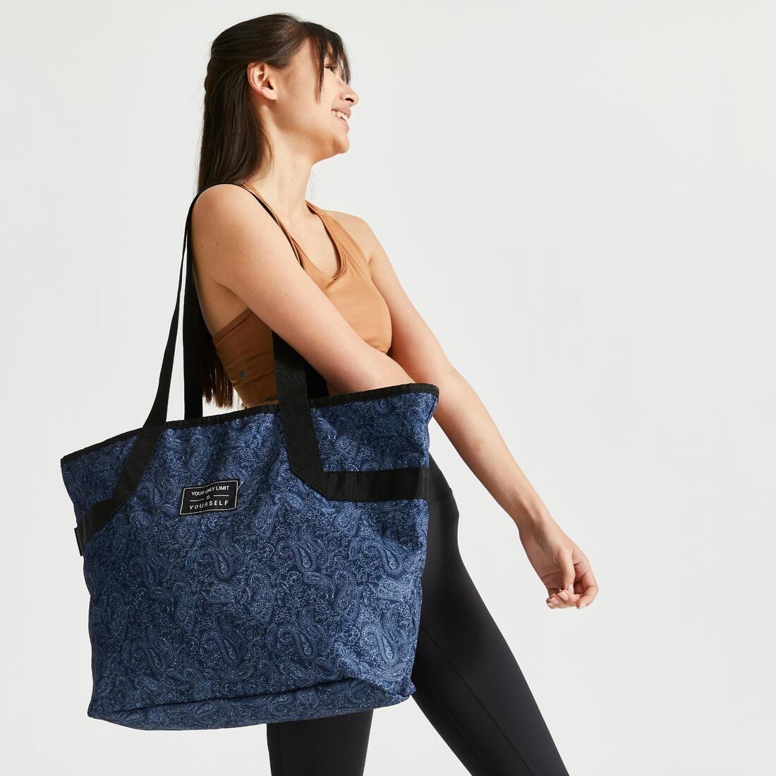 Patterned Sport Tote, Navy, No Color, large image number 0