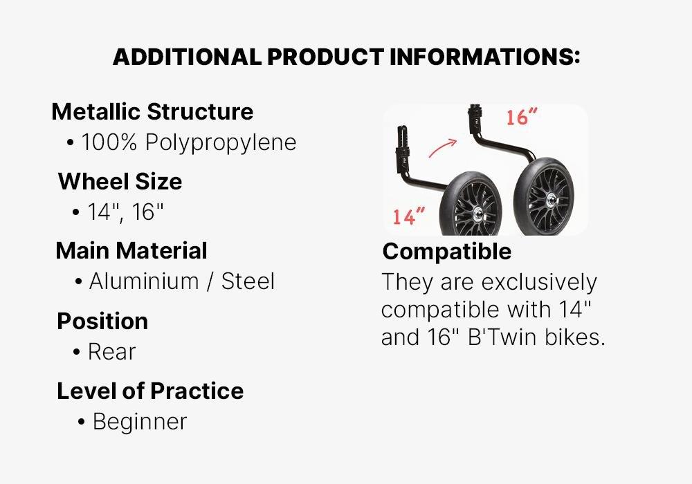Kids Training Wheels - 500 For Btwin 14, Black, No Color, large image number 12