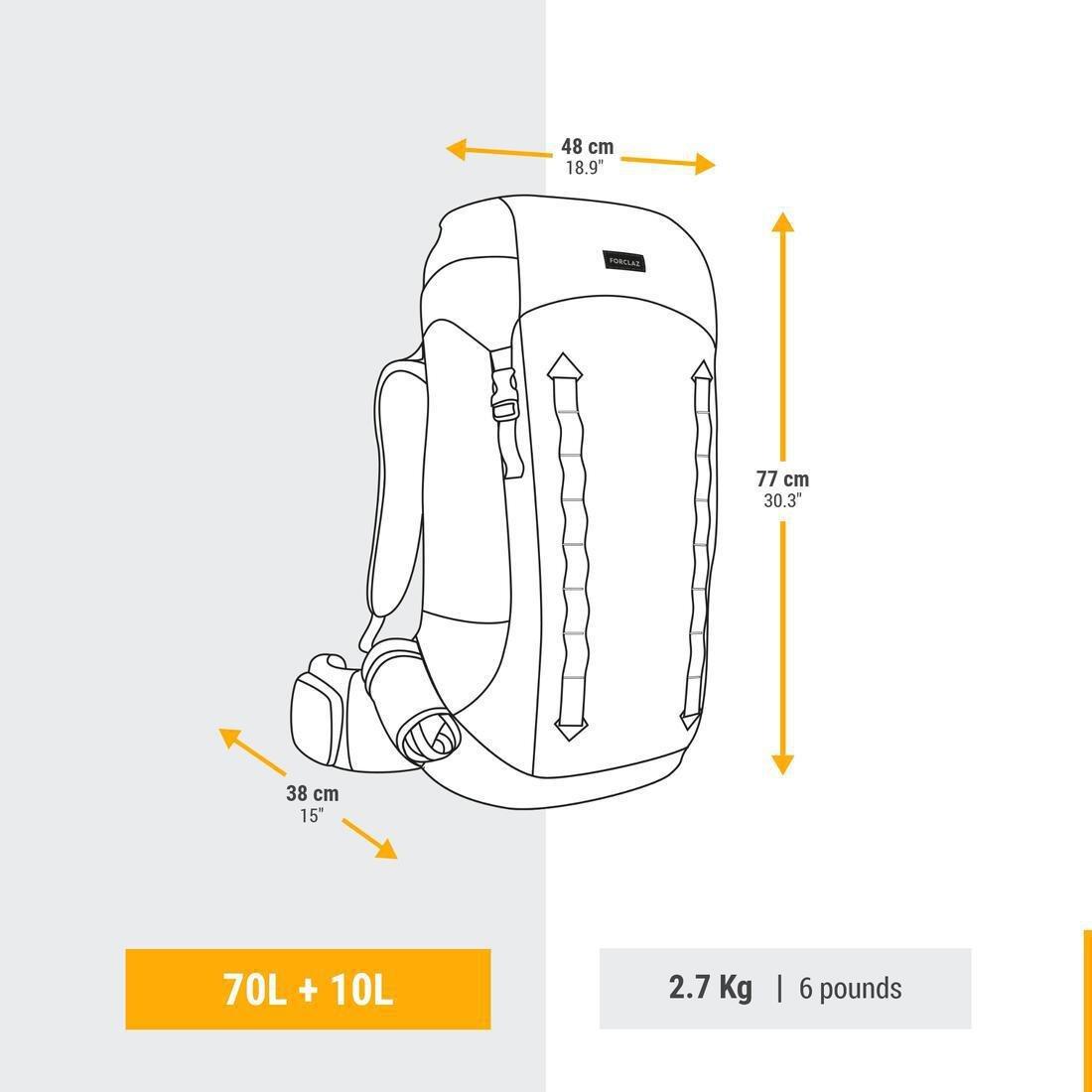 Mens Trekking Backpack - 70+10 L Mt900 Symbium, Grey, No Color, large image number 9