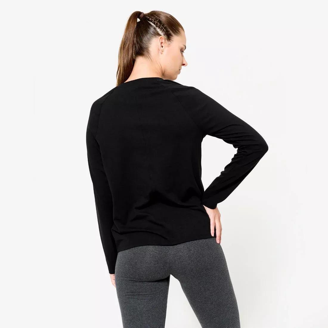 Women Long-Sleeved Cotton T-Shirt, Black, No Color, large image number 1