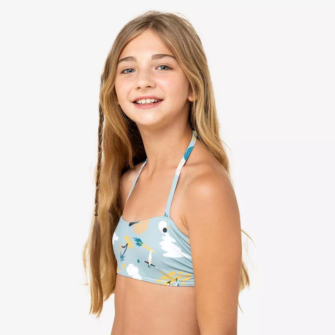LIGHT KHAKI GIRL'S BANDEAU SWIMSUIT TOP 100, 5401_000, large image number 0