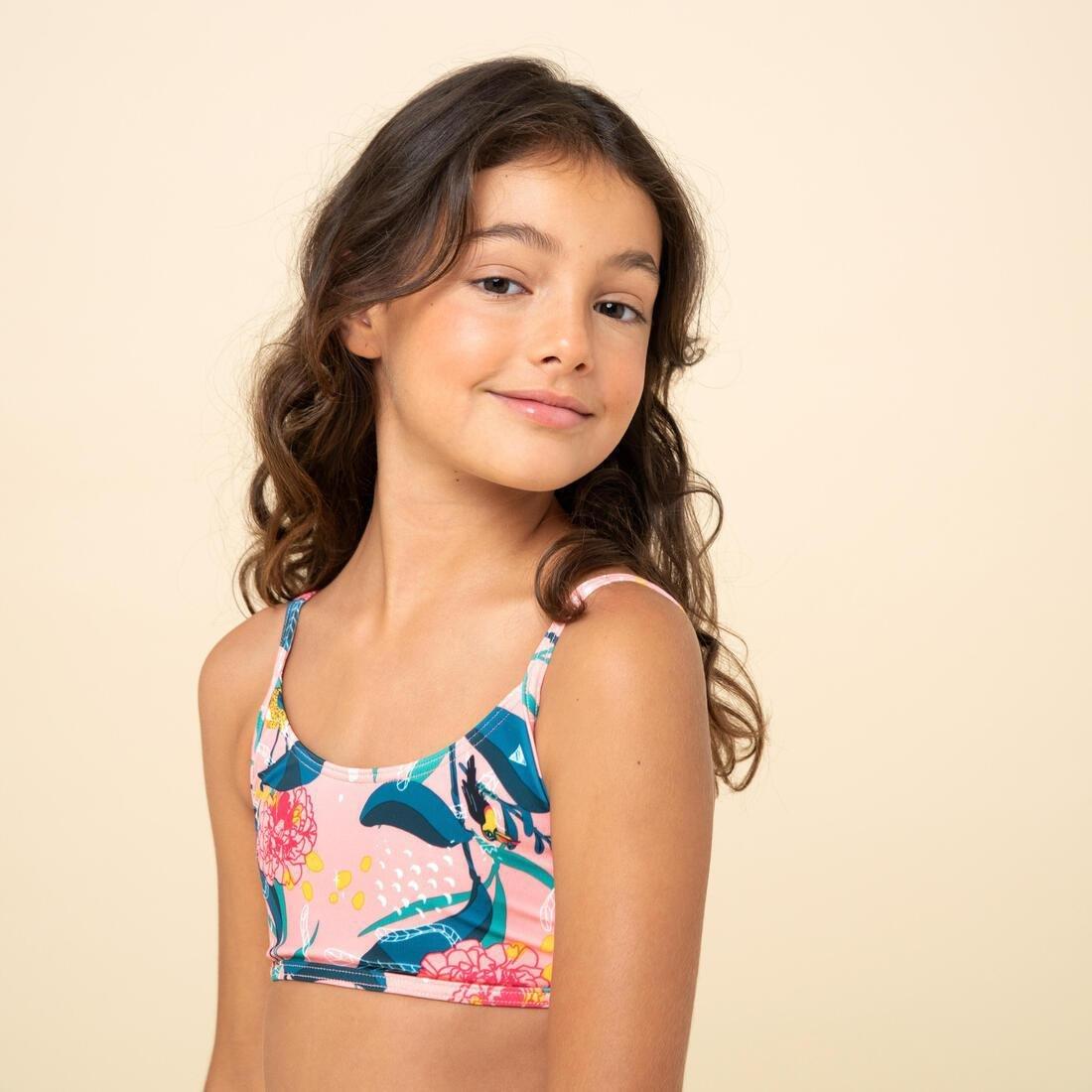 Kids Girls Swimsuit Crop Top - 100, Pink, No Color, large image number 0