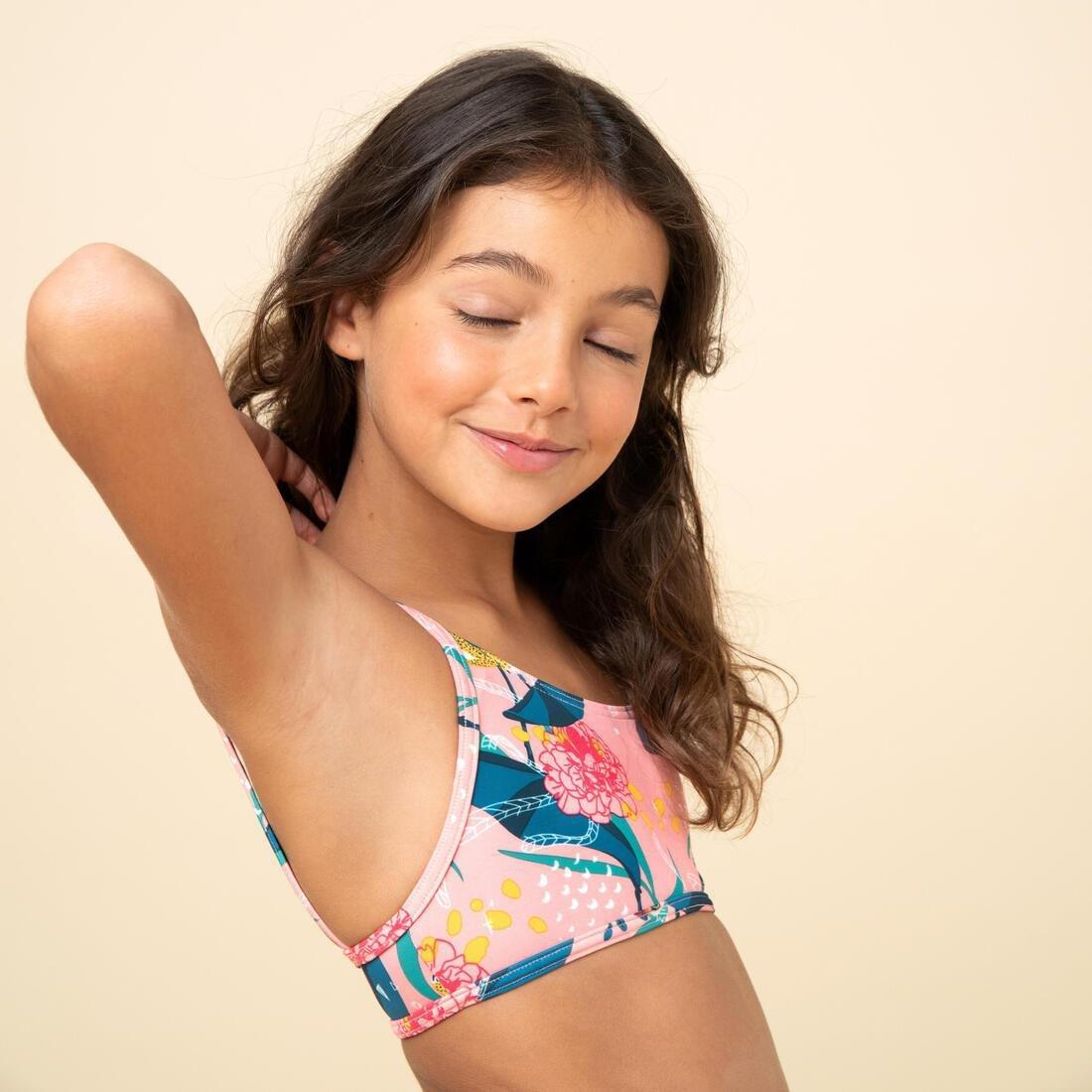 Kids Girls Swimsuit Crop Top - 100, Pink, No Color, large image number 2
