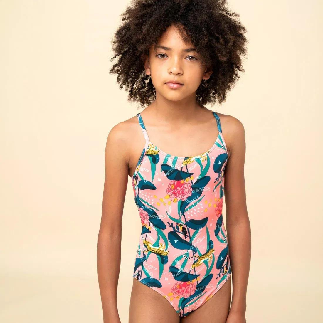 Kids Girls One-Piece Swimsuit - 100, Black, No Color, large image number 6