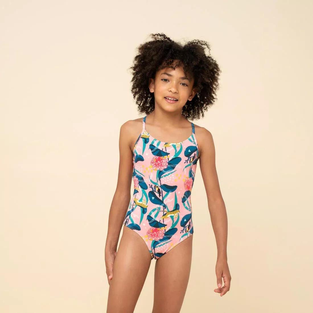 Kids Girls One-Piece Swimsuit - 100, Pink, No Color, large image number 0
