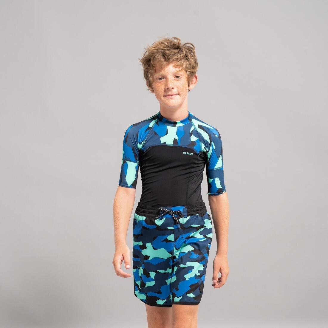 Kids Boys Short-Sleeved Sun Top Camo, Blue, No Color, large image number 2