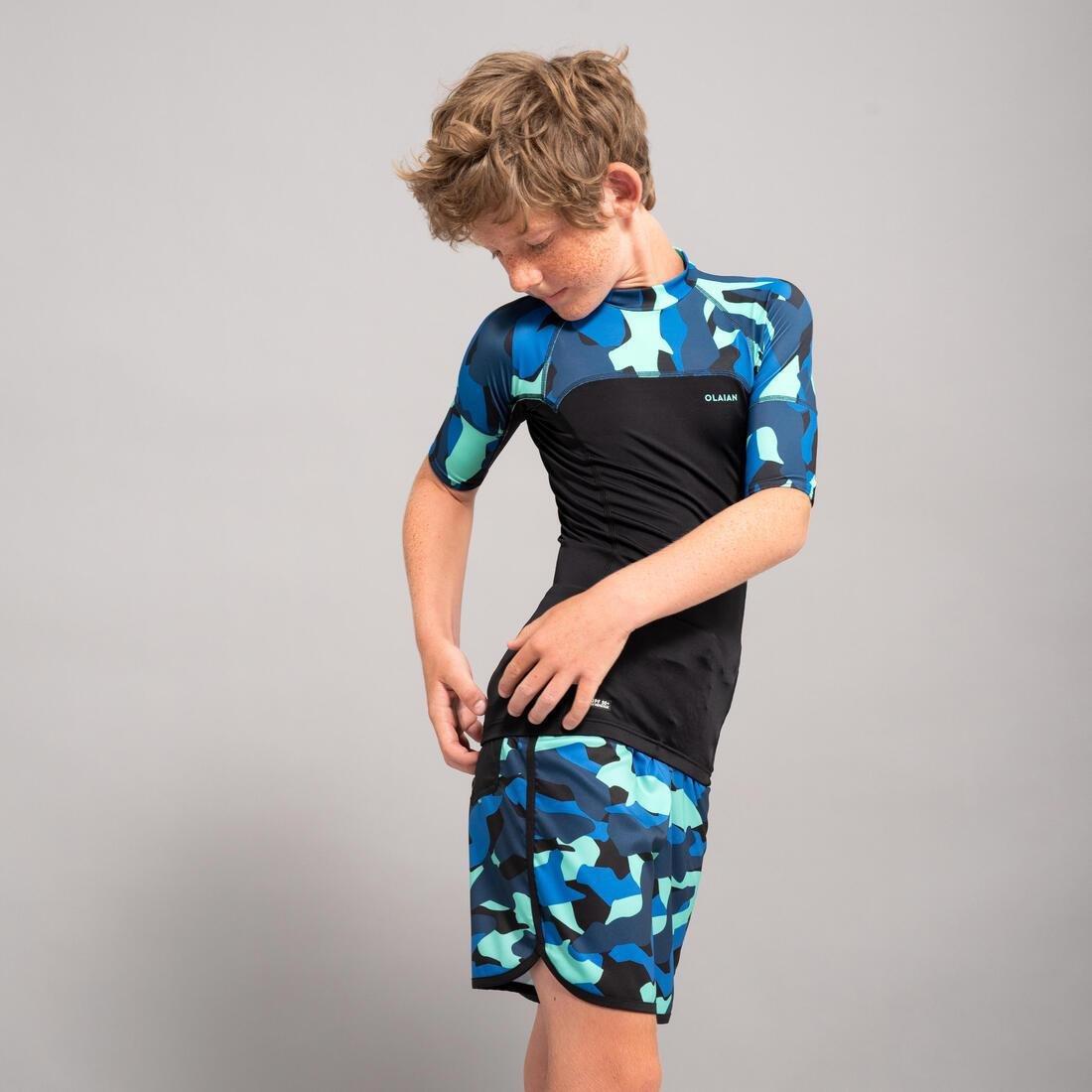 Kids Boys Short-Sleeved Sun Top Camo, Blue, No Color, large image number 5
