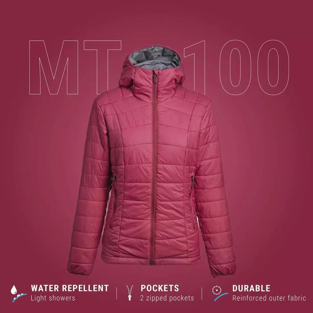 CHERRY PURPLE Women's Mountain Trekking Padded Jacket with Hood - MT100 -5آ&deg;C, No Color, medium