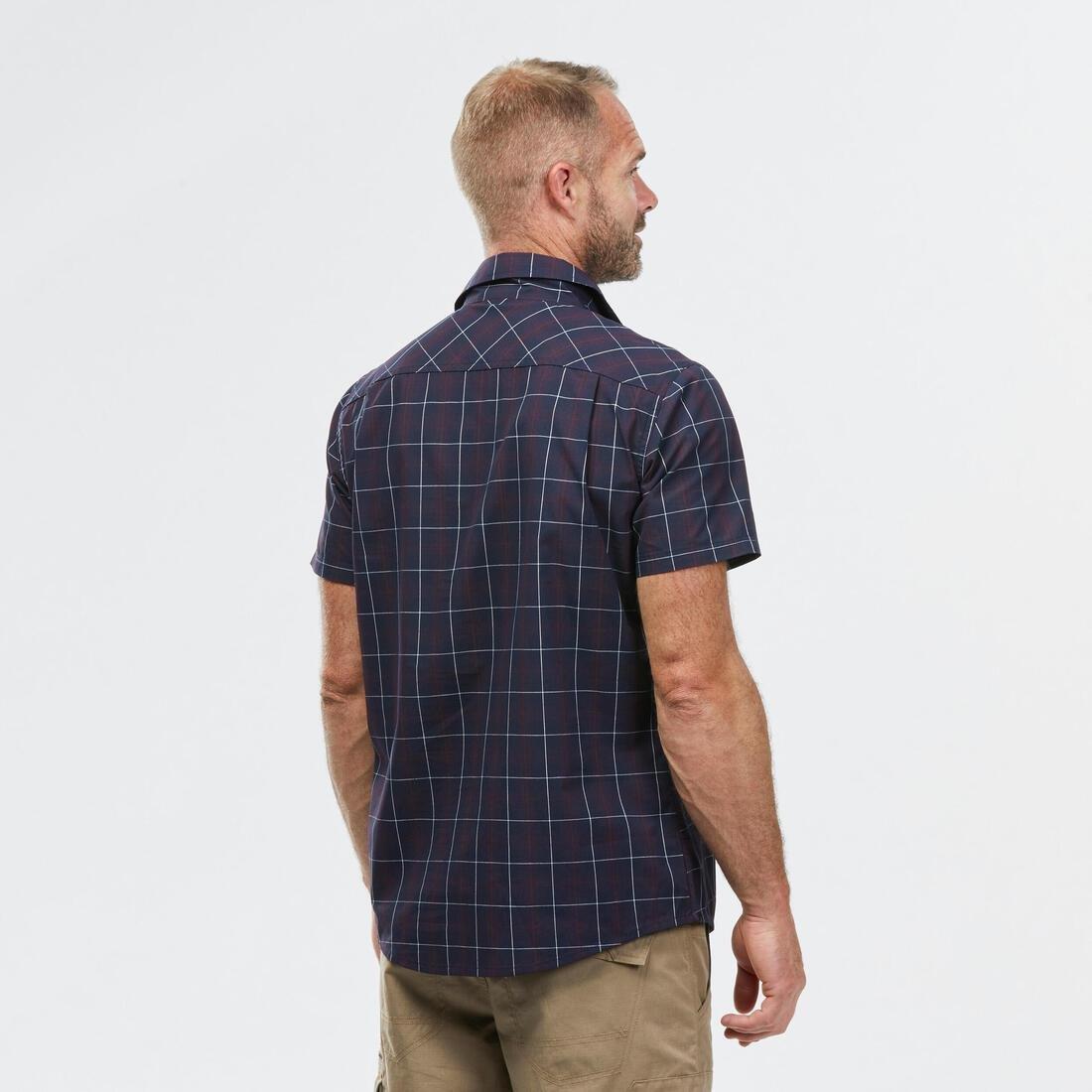 Mens Short-Sleeved Plaid Travel Trekking Shirt - Travel 100, Blue, No Color, large image number 2