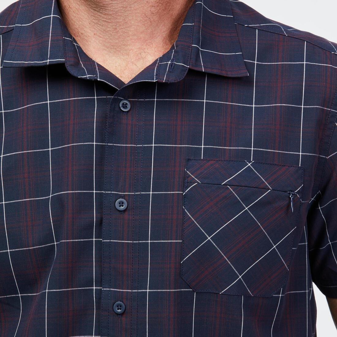 Mens Short-Sleeved Plaid Travel Trekking Shirt - Travel 100, Blue, No Color, large image number 3