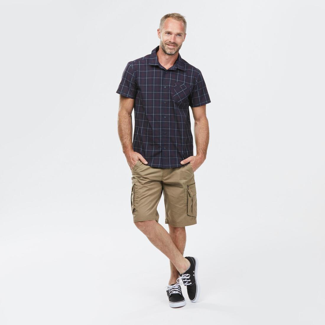 Mens Short-Sleeved Plaid Travel Trekking Shirt - Travel 100, Blue, No Color, large image number 4