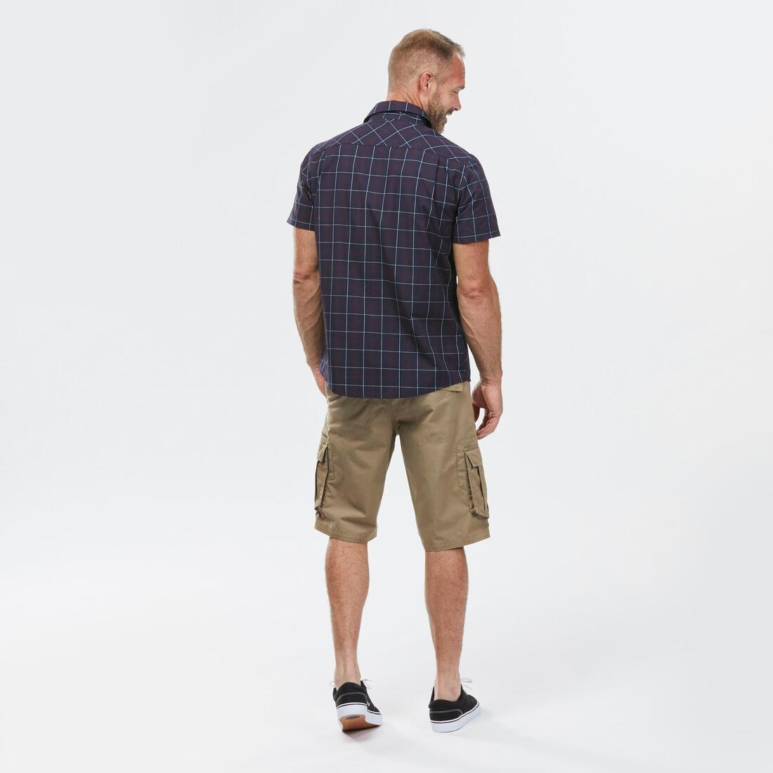 Mens Short-Sleeved Plaid Travel Trekking Shirt - Travel 100, Blue, No Color, large image number 5