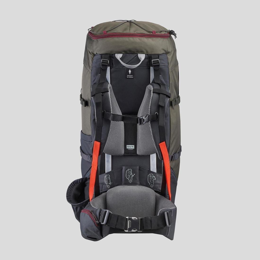 Womens Trekking Backpack - 60 L Mt100 Easyfit, Grey, No Color, large image number 3