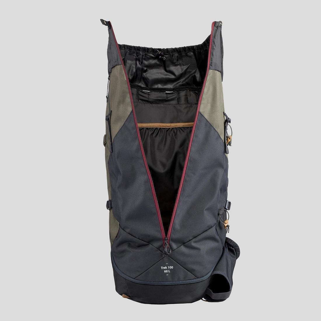 Womens Trekking Backpack - 60 L Mt100 Easyfit, Grey, No Color, large image number 5