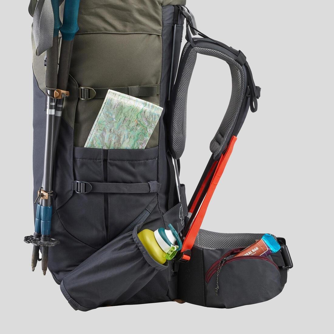 Womens Trekking Backpack - 60 L Mt100 Easyfit, Grey, No Color, large image number 9