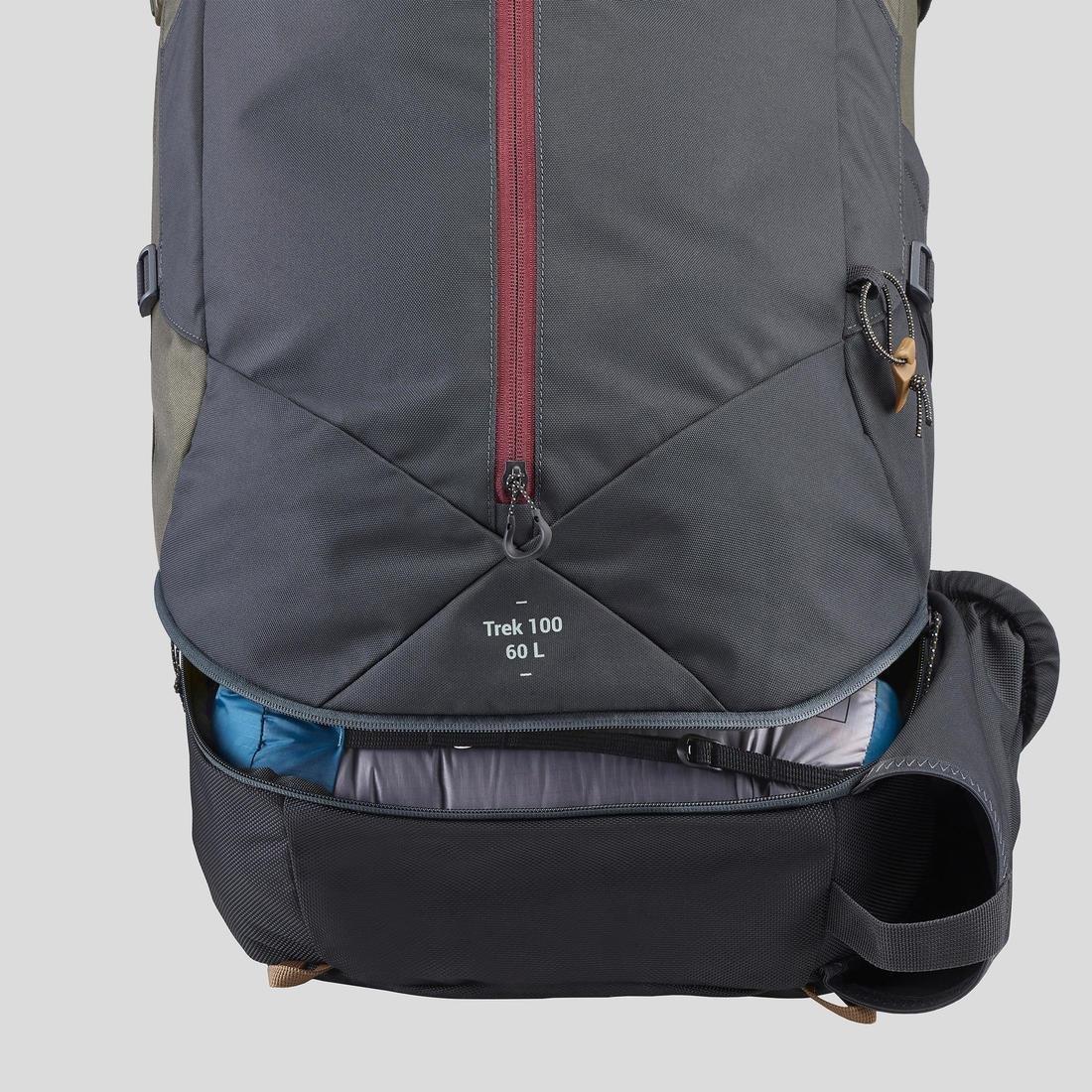 Womens Trekking Backpack - 60 L Mt100 Easyfit, Grey, No Color, large image number 12