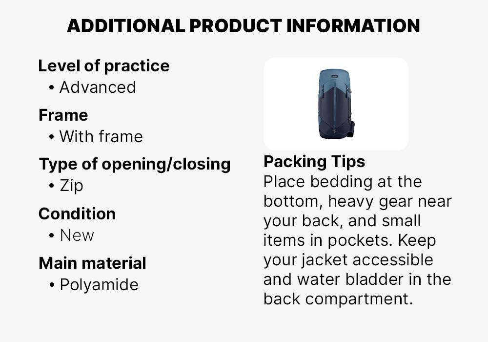 Womens Trekking Backpack - 60 L Mt100 Easyfit, Grey, No Color, medium