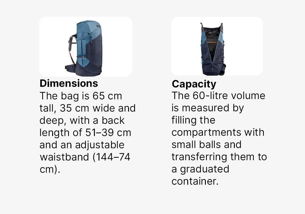 Womens Trekking Backpack - 60 L Mt100 Easyfit, Grey, No Color, medium