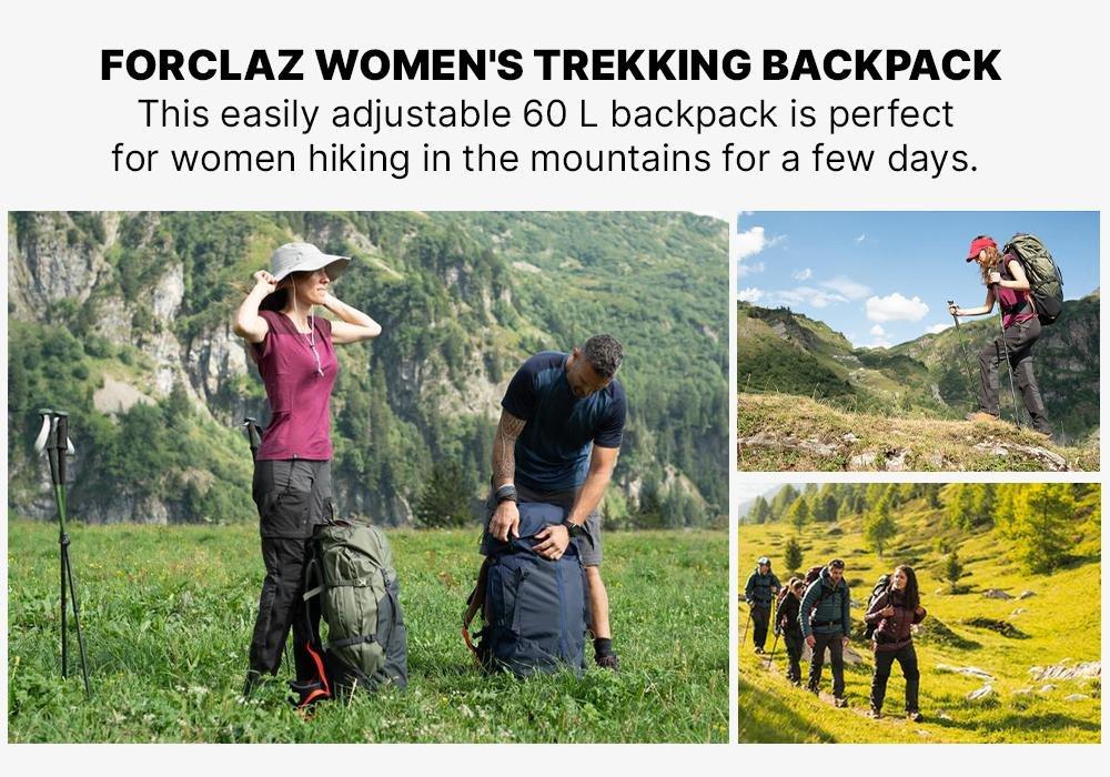 Womens Trekking Backpack - 60 L Mt100 Easyfit, Grey, No Color, medium