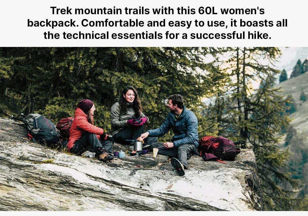 Womens Trekking Backpack - 60 L Mt100 Easyfit, Grey, No Color, medium