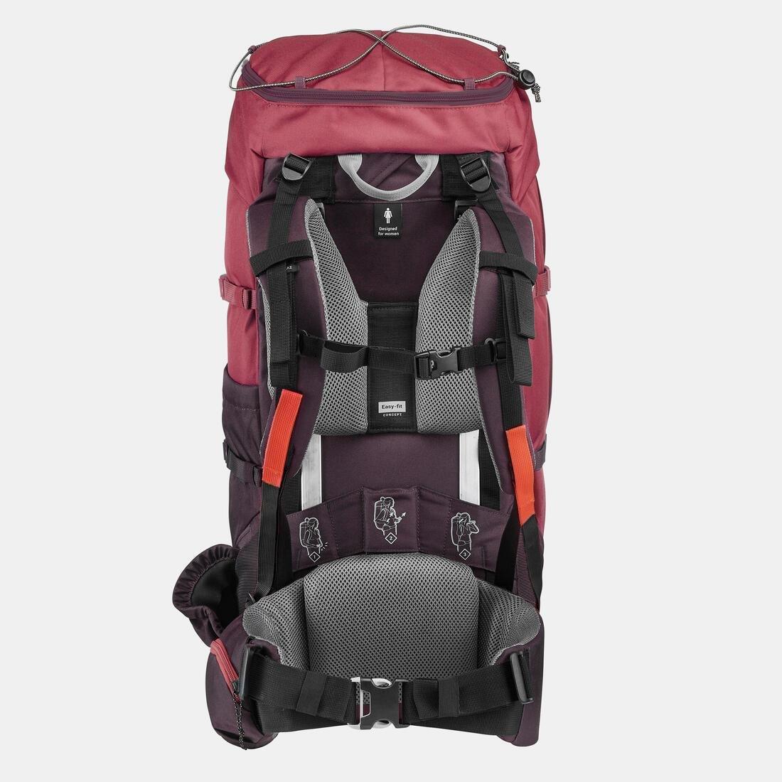 Women Trekking 50 L Backpack - Mt100 Easyfit, Red, No Color, large image number 4